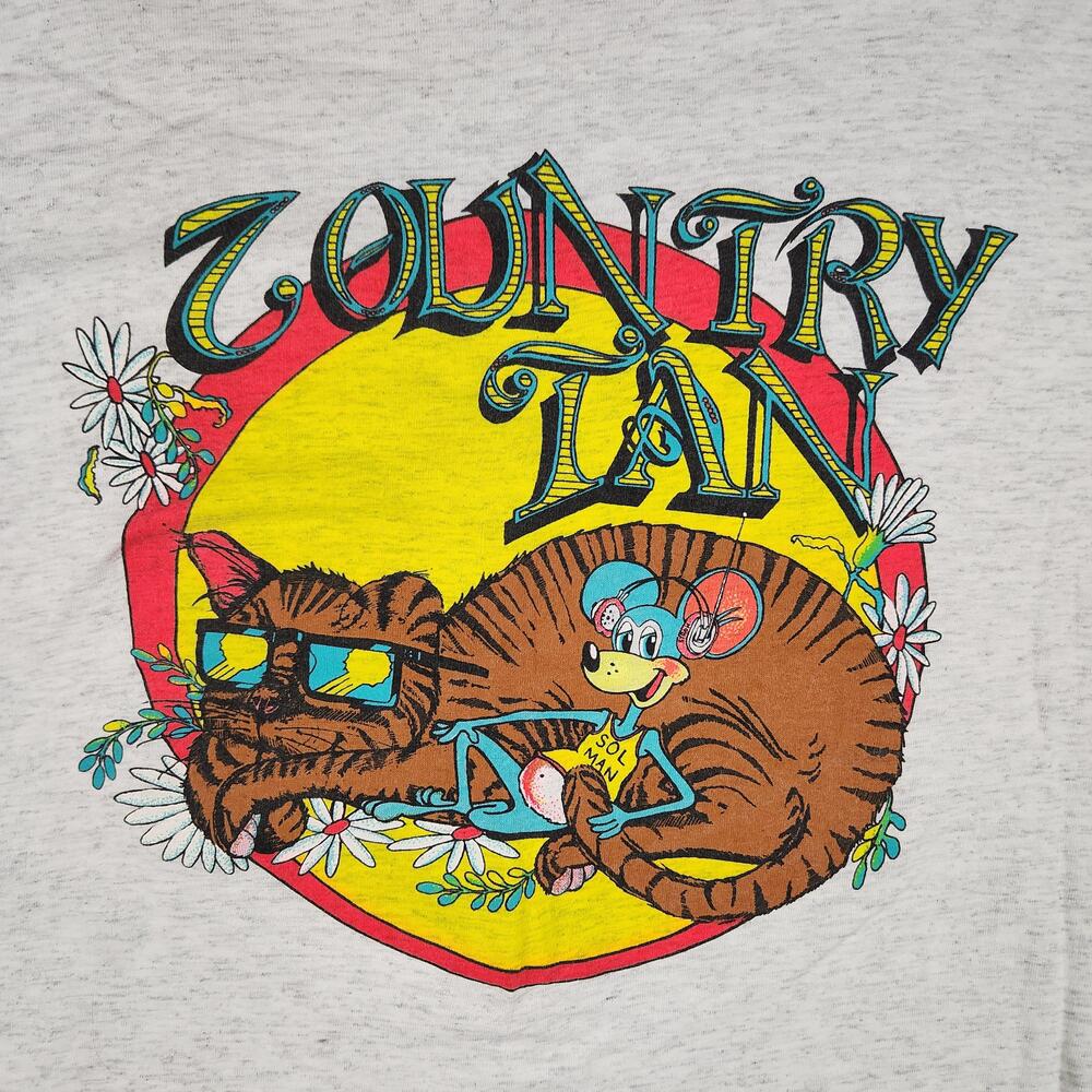 Vintage Cool Cat Rat Shirt Mens Large Beach Bum Cartoon Graphic Oneita USA 80s